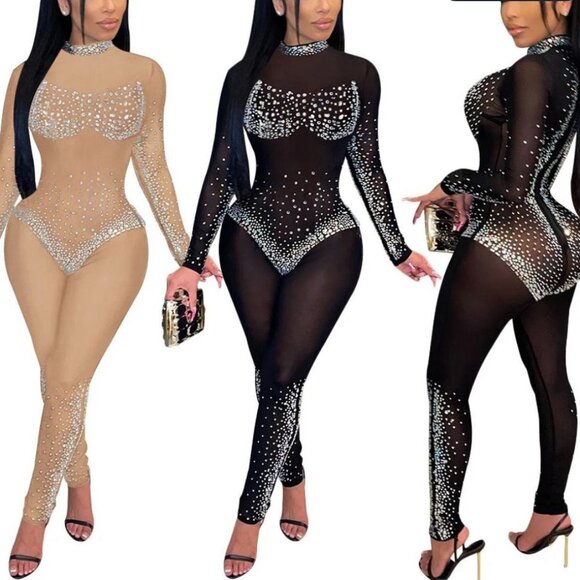 Diamond Glitz Sheer Crystal Jumpsuit - Picture 1 of 13